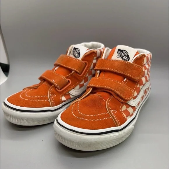 Vans Kids size 2 Orange Checkerboard Velcro Sneakers - Picture 1 of 5